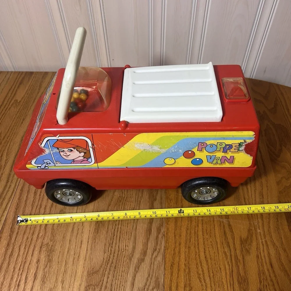 Vintage Playskool Pop N Ride Van 1970s Red Push Ride On Popper Toy